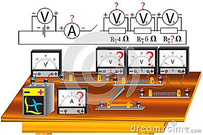 The physical task for studying the topic of Ohm`s laws for an electrical circuit Vector Illustration